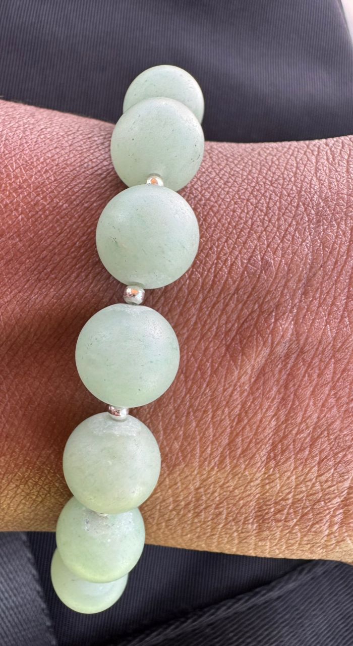 Bracelet Argent 925 et Pierre semi précieuse – Aventurine verte Mat 10mm