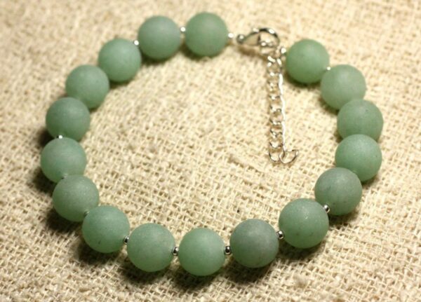 Bracelet Argent 925 et Pierre semi précieuse - Aventurine verte Mat 10mm – Image 4