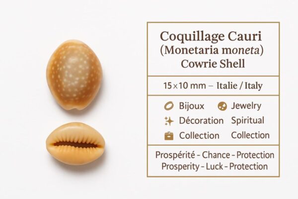 Coquillage Cauri (Monetaria moneta) – 15×10 mm – Italie