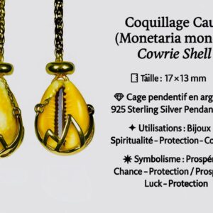 Coquillage Cauri (Monetaria moneta) / Cowrie Shell  en cage pendentif Cage en Argent Sterling 925