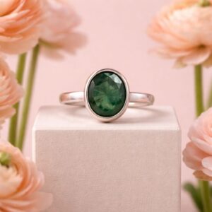 BAGUE DESIGN FAITE MAIN – ARGENT STERLING & ÉMERAUDE NATURELLE CERTIFIÉE