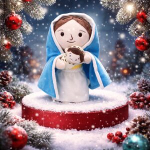 Poupée de la Vierge Marie avec l’Enfant Jésus – 30 cm En Boite