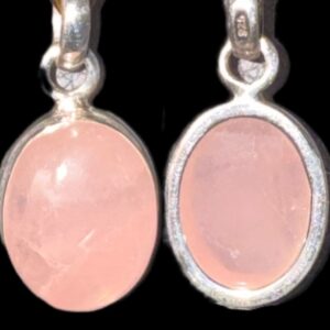 *Pendentif en Argent avec Pierre de Quartz Rose Naturelle de Jaipur – 25 mm, Forme Ovale*