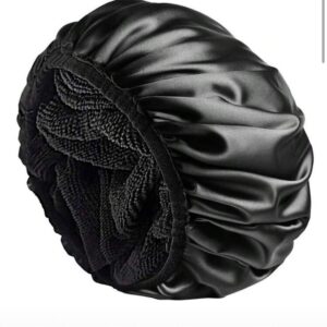 Bonnets de douche Serviette à cheveux, bonnet de couchage et bonnet de douche en 1 - Satin microfibre - 3 en 1 - Zwart - Réutilisable