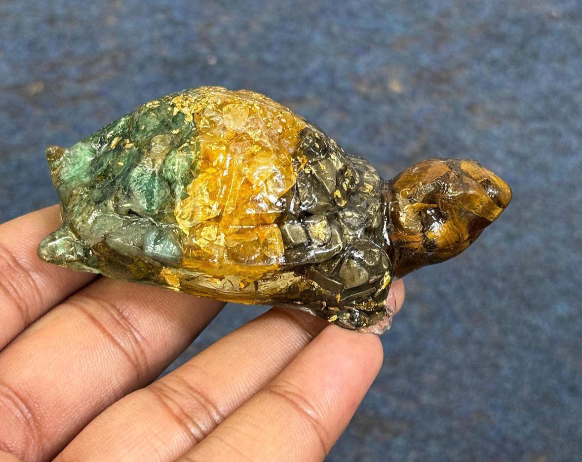 1 Paire Tortue de Richesse et de Prosperité de Dhan Yoga figurine artisanale coulée à la main 60g/8cm – Image 4